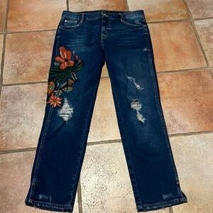 Zara embroidered ankle jeans